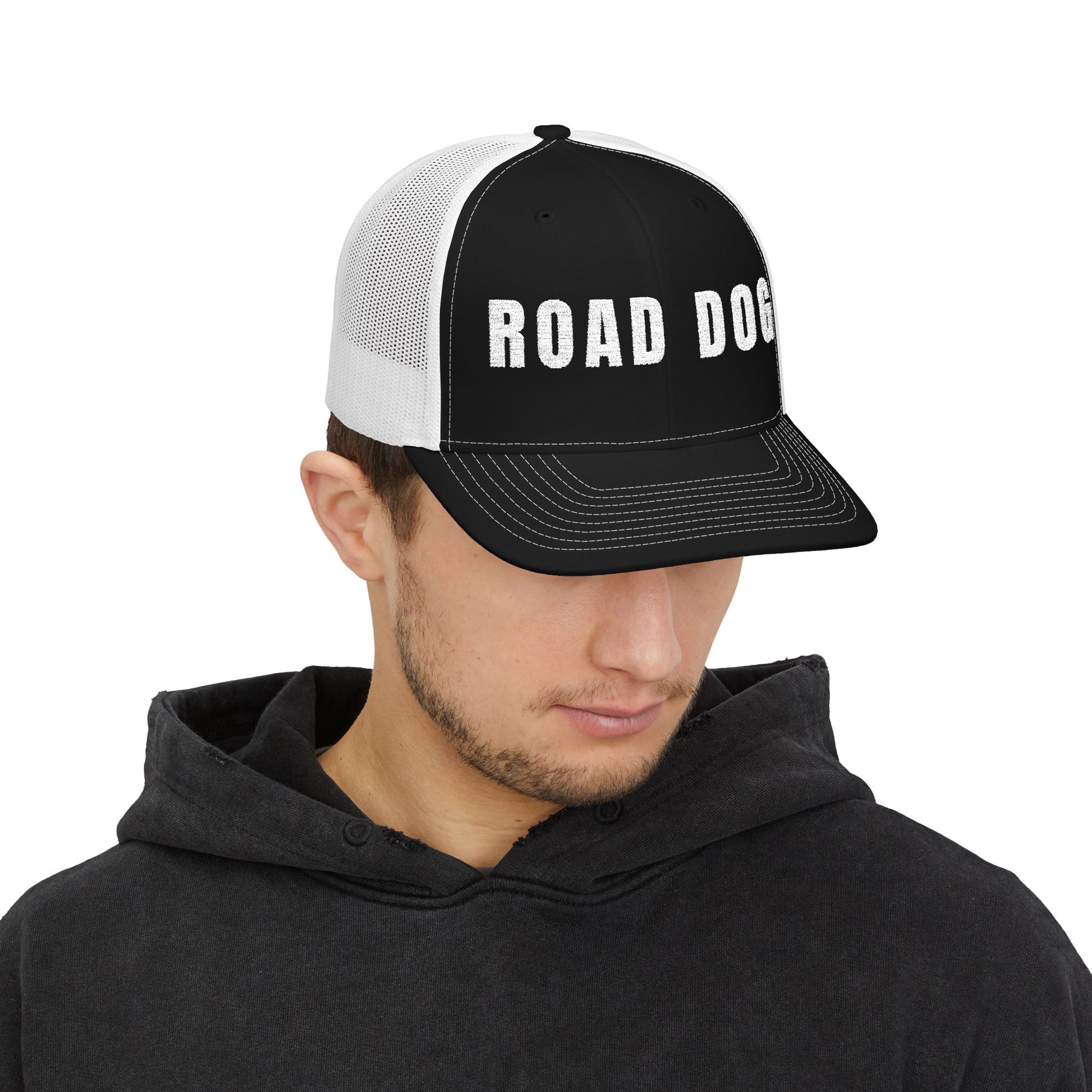 Road Dog embroidered mesh snapback trucker hat for CDL drivers and owner-operators — Rolling Line