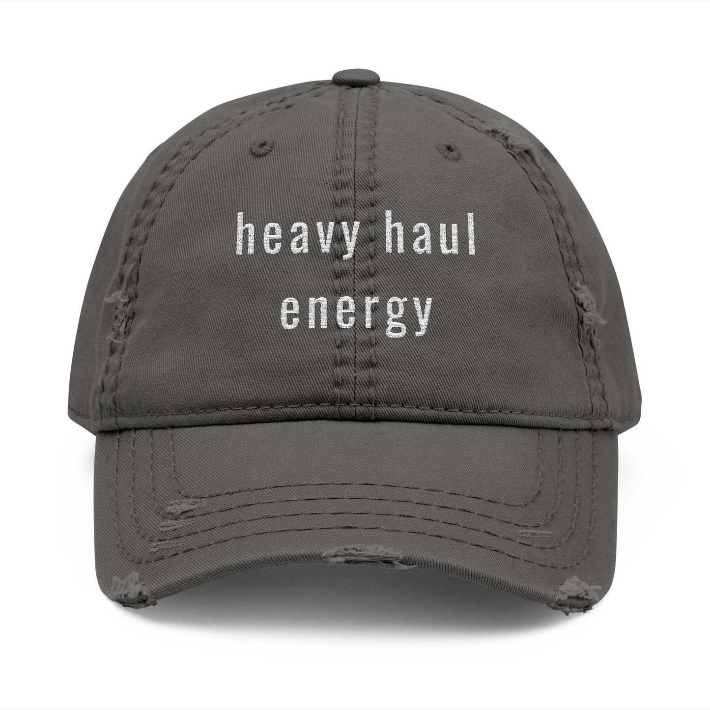 Gray cap with 'heavy haul energy' logo on a white background