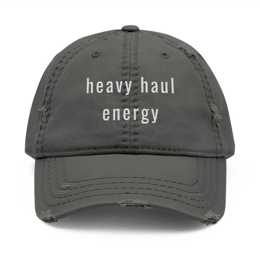 Gray cap with 'heavy haul energy' logo on a white background