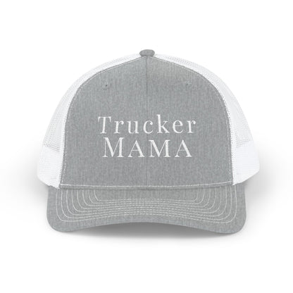 Gray and white cap with 'TRUCKER MAMA' text on a white background