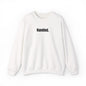 White sweatshirt with 'Handled.' text on a white background