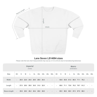 White long-sleeve shirt with size chart on a white background
