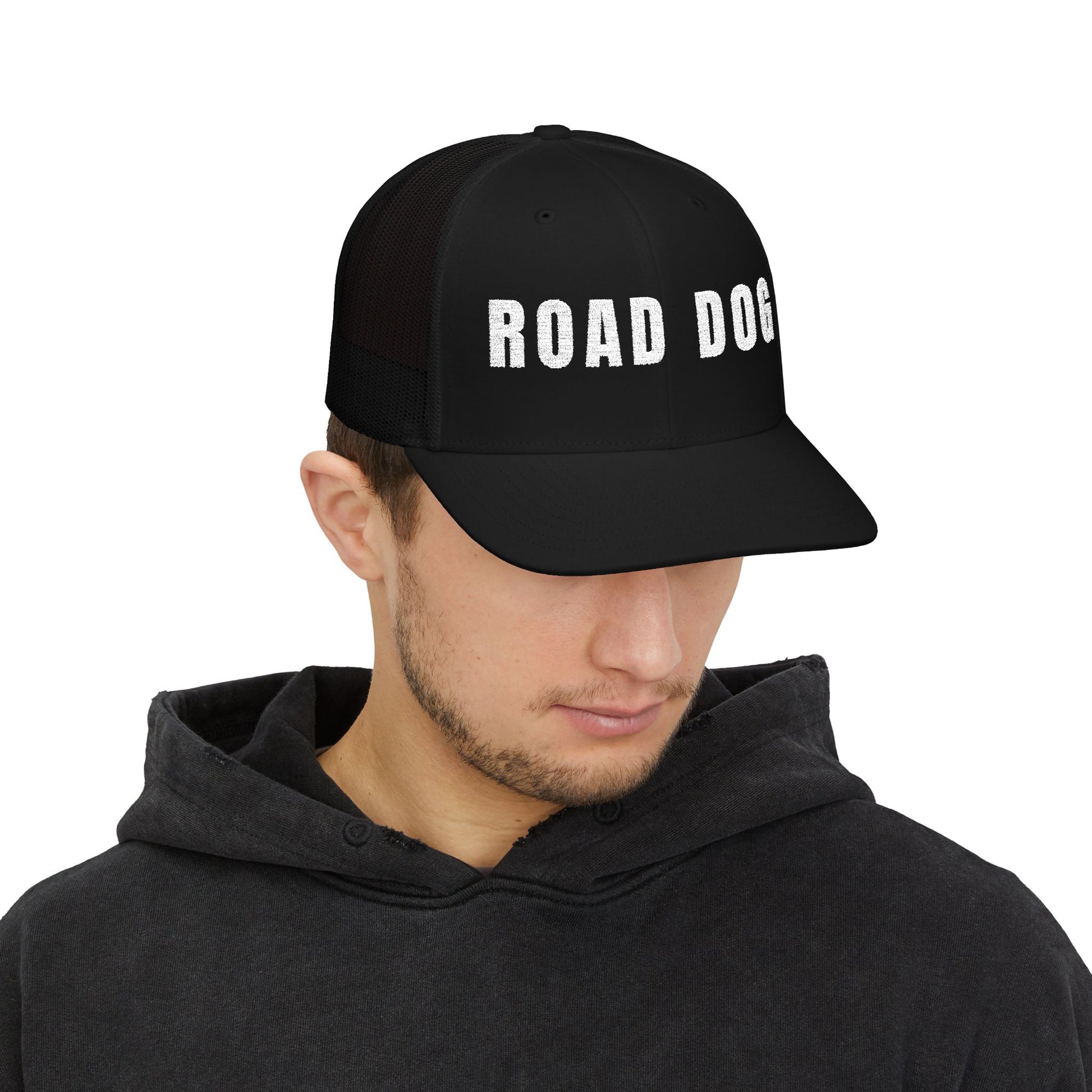 Road Dog embroidered mesh snapback trucker hat for CDL drivers and owner-operators — Rolling Line