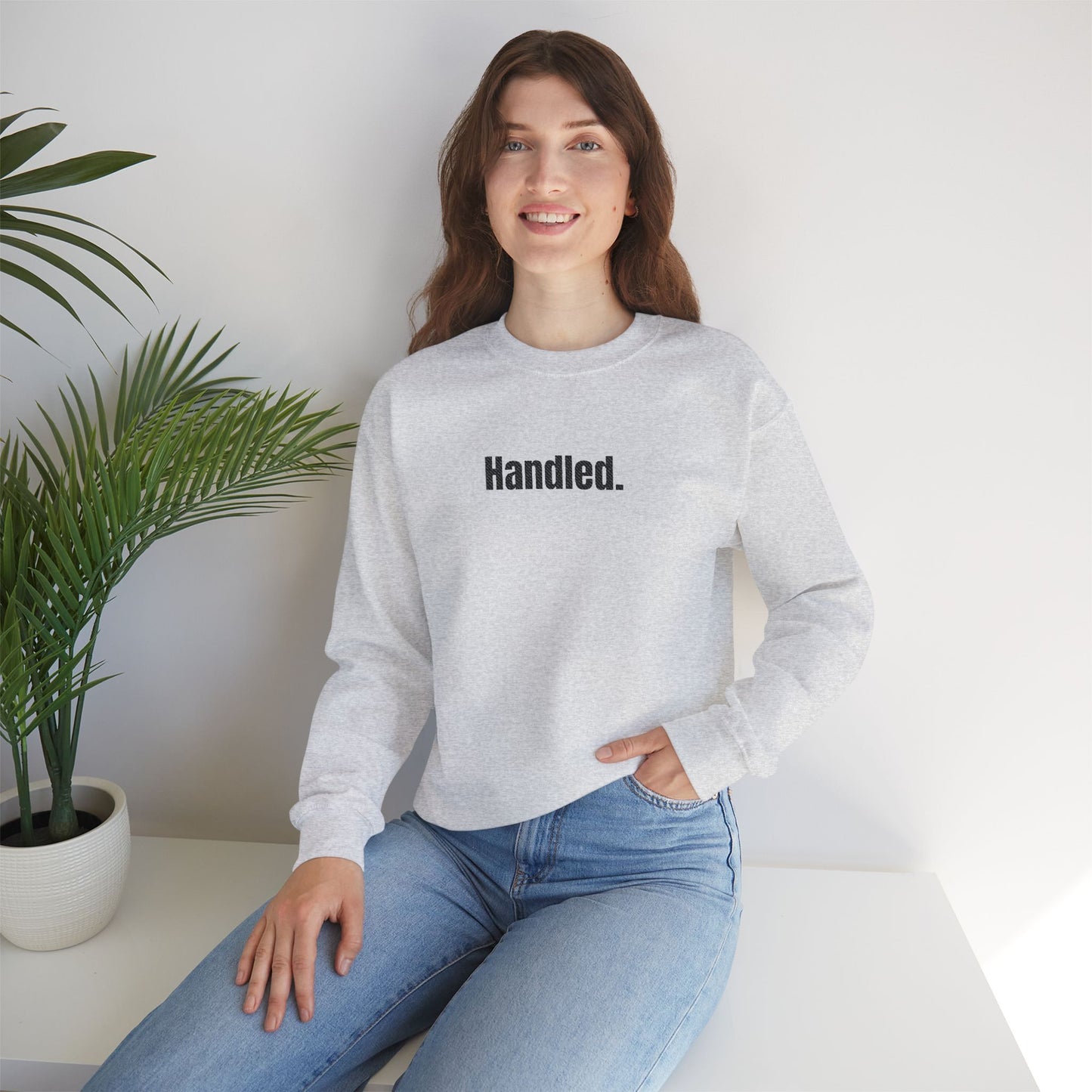 Handled embroidered crewneck sweatshirt for dispatchers and women in trucking — Rolling Line