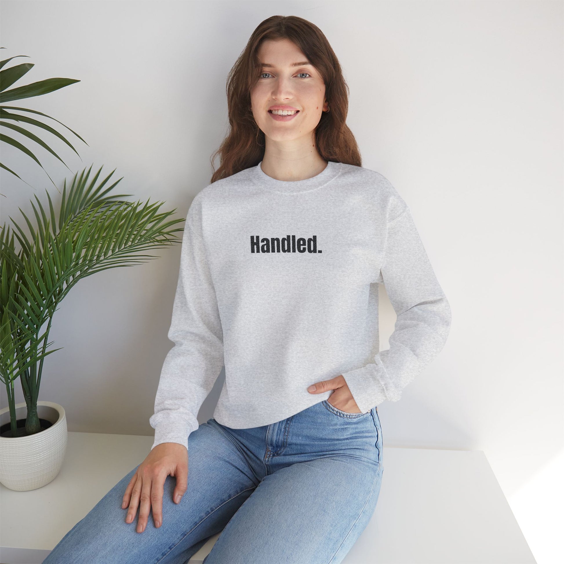 Handled embroidered crewneck sweatshirt for dispatchers and women in trucking — Rolling Line