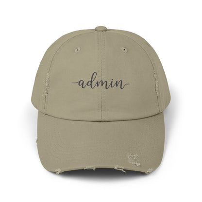 Khaki cap with 'admin' text on a white background