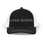 Black and white cap with 'LOAD QUEEN' text on a white background