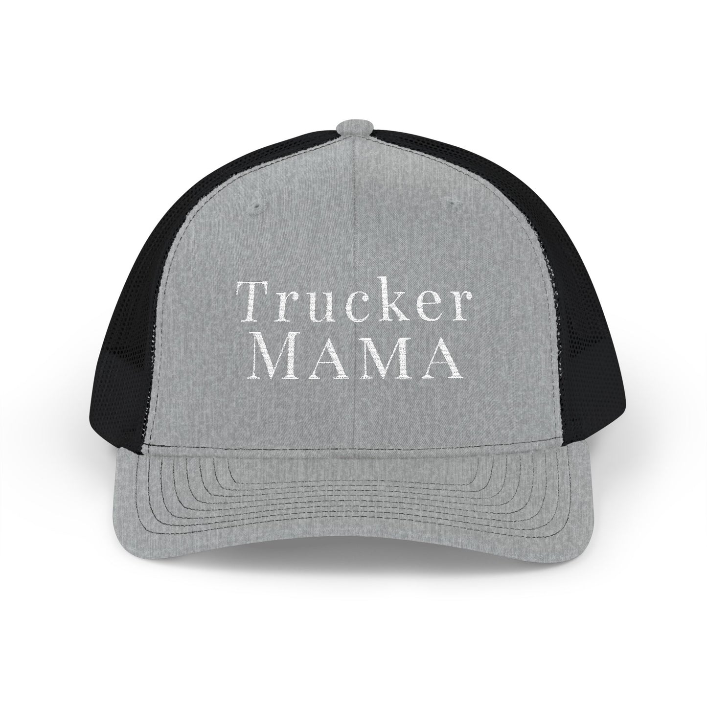 Gray and black cap with 'Trucker Mama' logo on a white background
