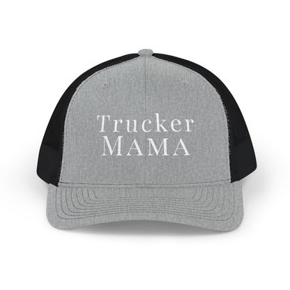 Gray and black cap with 'Trucker Mama' logo on a white background