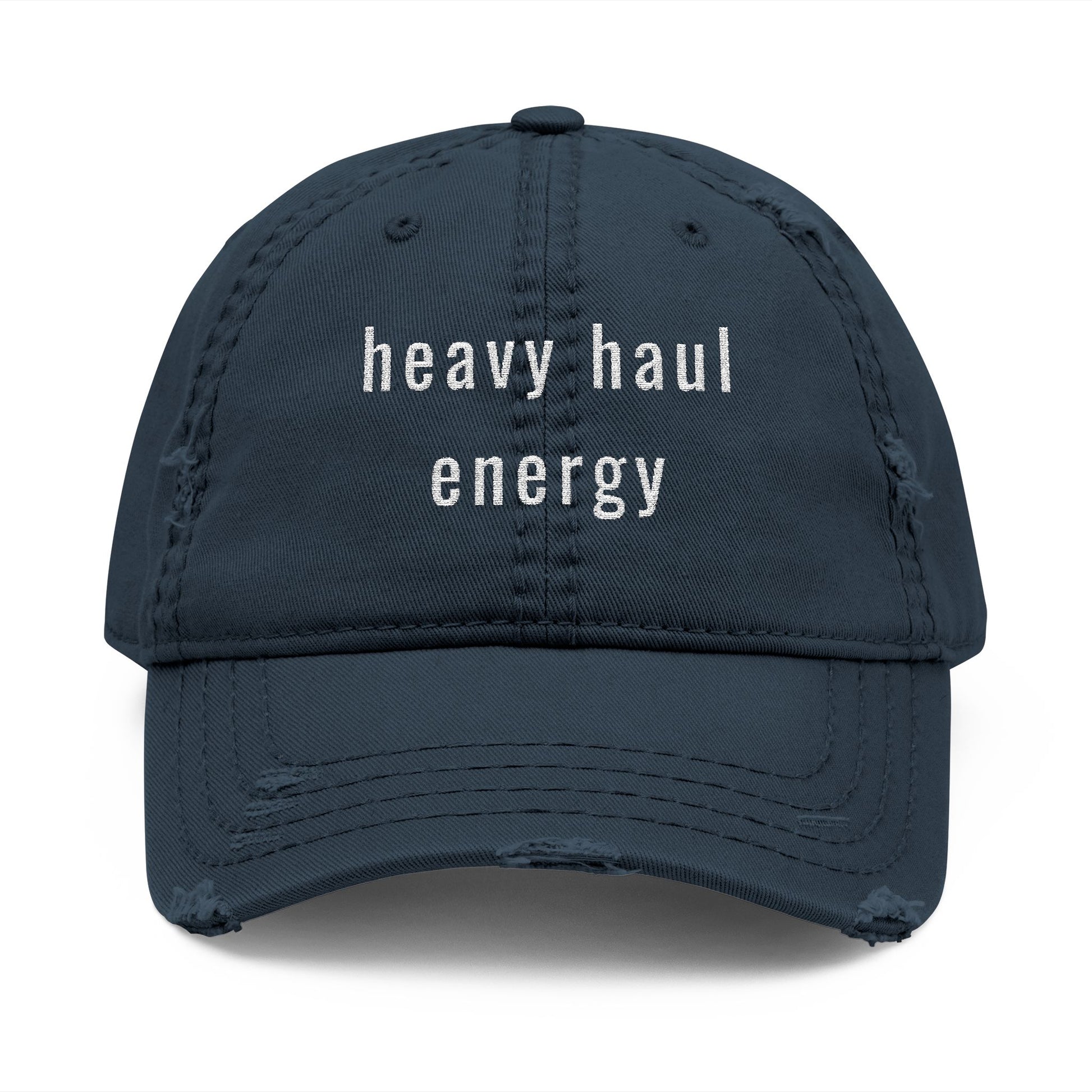 Navy blue cap with a logo on a white background
