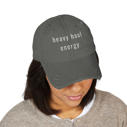 Gray cap with 'heavy haul energy' logo on a white background