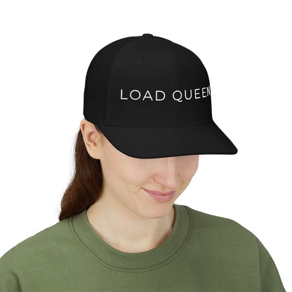 Person wearing a black cap with 'CUSTOM SWAG' text on a white background