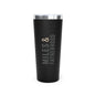 Black tumbler with 'Miles & Fatherhood' text on a white background