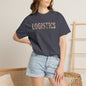 Person wearing a navy blue t-shirt with 'LOGISTICS' printed in colorful letters, standing against a neutral background.