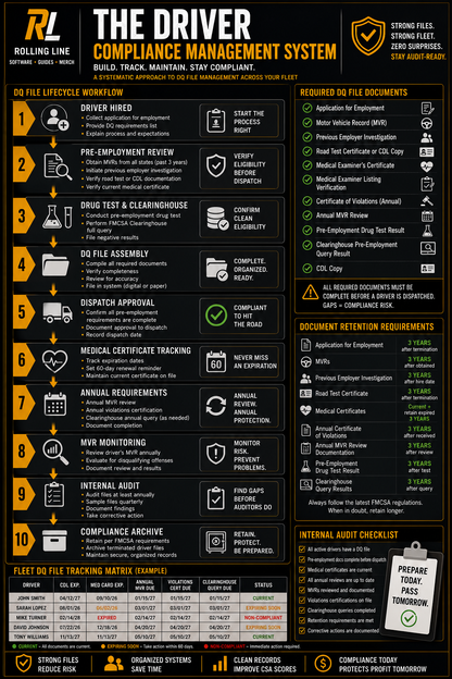 Rolling Line Compliance Management System infographic on a black background