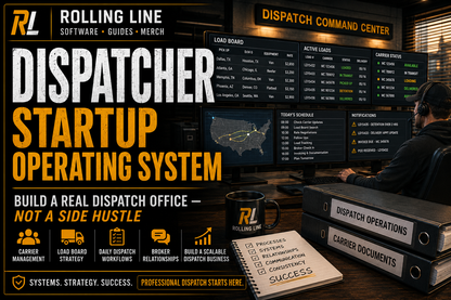 Person working at a dispatch command center with computer monitors and 'Rolling Line' branding.