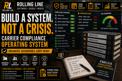 Rolling Line software system with books and a notebook on a wooden surface.