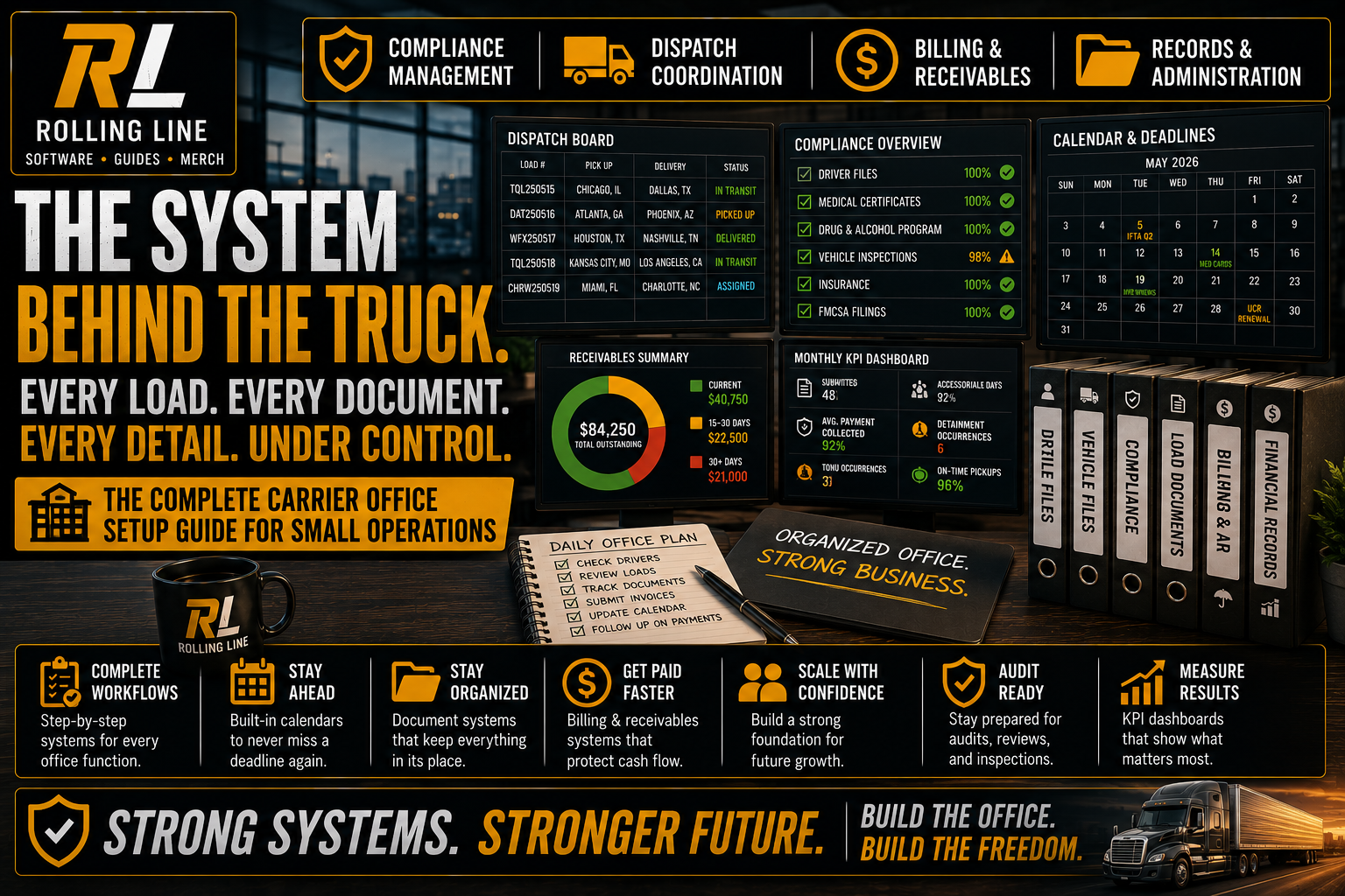 Advertisement for Rolling Line software with system features and benefits highlighted.