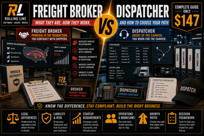 Comparison chart between freight broker and dispatcher roles with visual elements and text.