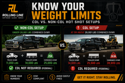 Infographic about weight limits for CDL and non-CDL setups with trucks and trailers.
