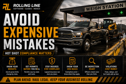 Truck at a weigh station with safety message text overlay
