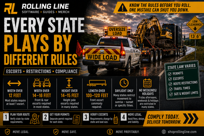 Advertisement for Rolling Line software with construction vehicles and road signs.