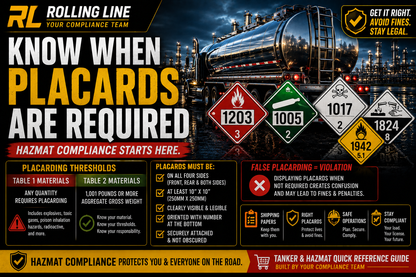 Promotional graphic for hazmat compliance with train and safety placards.