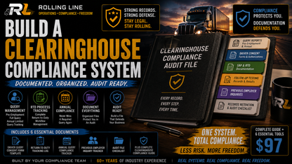 Advertisement for Rolling Line Clearinghouse Compliance System with text and icons on a dark background.