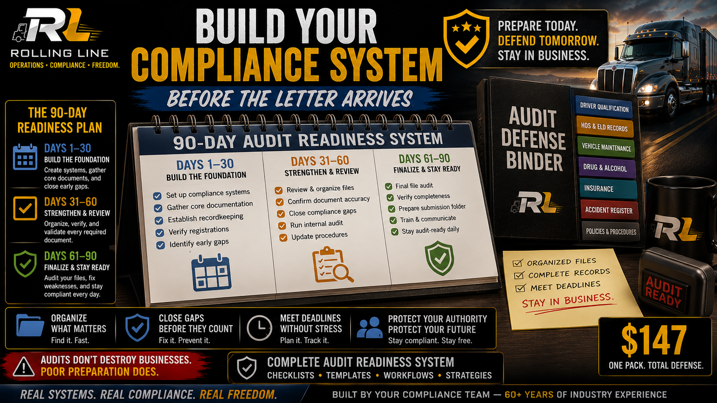 Rolling Line compliance system advertisement with audit readiness plan and branded products.