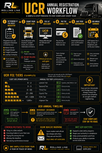 Infographic detailing the UCR Annual Registration Workflow for vehicles by Rolling Line.
