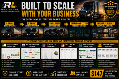 Rolling Line infographic about trucking business operations system with various features and benefits.