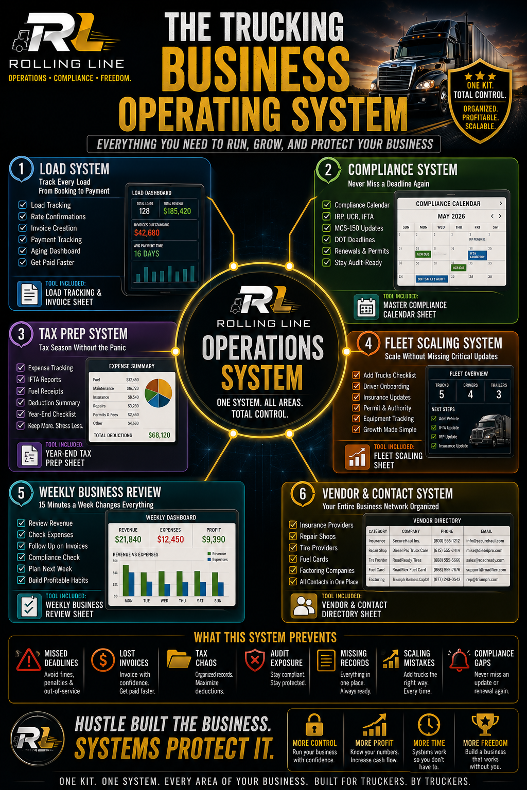 Rolling Line Operations System infographic for trucking business management.