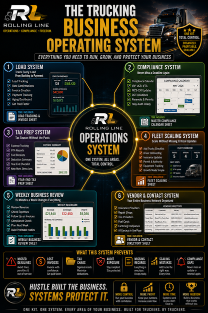 Rolling Line Operations System infographic for trucking business management.