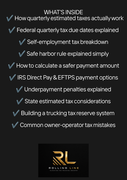 List of tax-related topics with Rolling Line logo on a black background