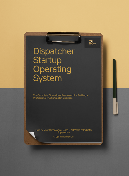 Clipboard with 'Dispatcher Startup Operating System' book on a gradient background