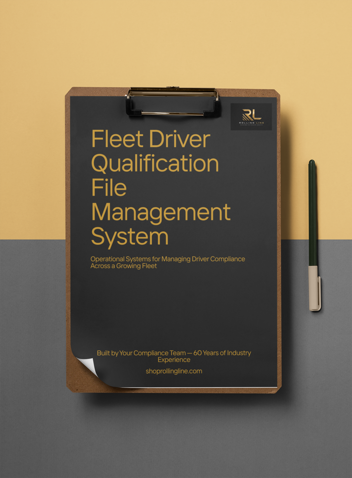 Clipboard with 'Fleet Driver Qualification File Management System' text on a gradient background