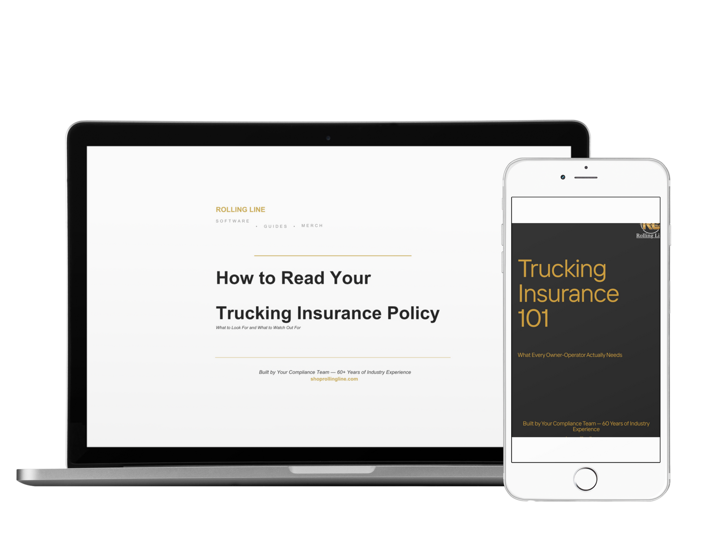 Laptop and smartphone displaying information on trucking insurance policies.