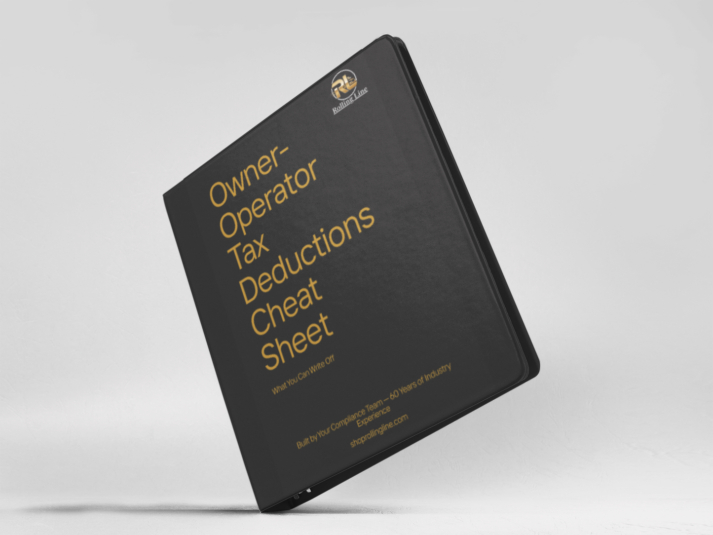 Black book titled 'Owner-Operator Tax Deductions Cheat Sheet' on a white background