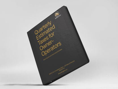 Black book titled 'Quarterly Estimated Taxes for Owner-Operators' on a light gray background