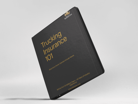 Black book titled 'Trucking Insurance 101' on a light gray background