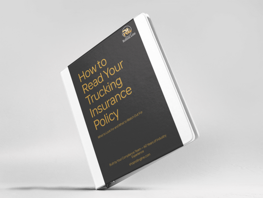 Book titled 'How to Read Your Trucking Insurance Policy' on a light gray background