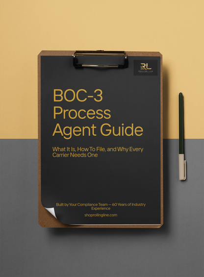 Clipboard with 'BOC-3 Process Agent Guide' on a gradient background