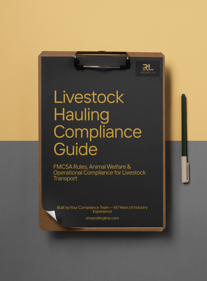 Clipboard with 'Livestock Hauling Compliance Guide' on a gradient background