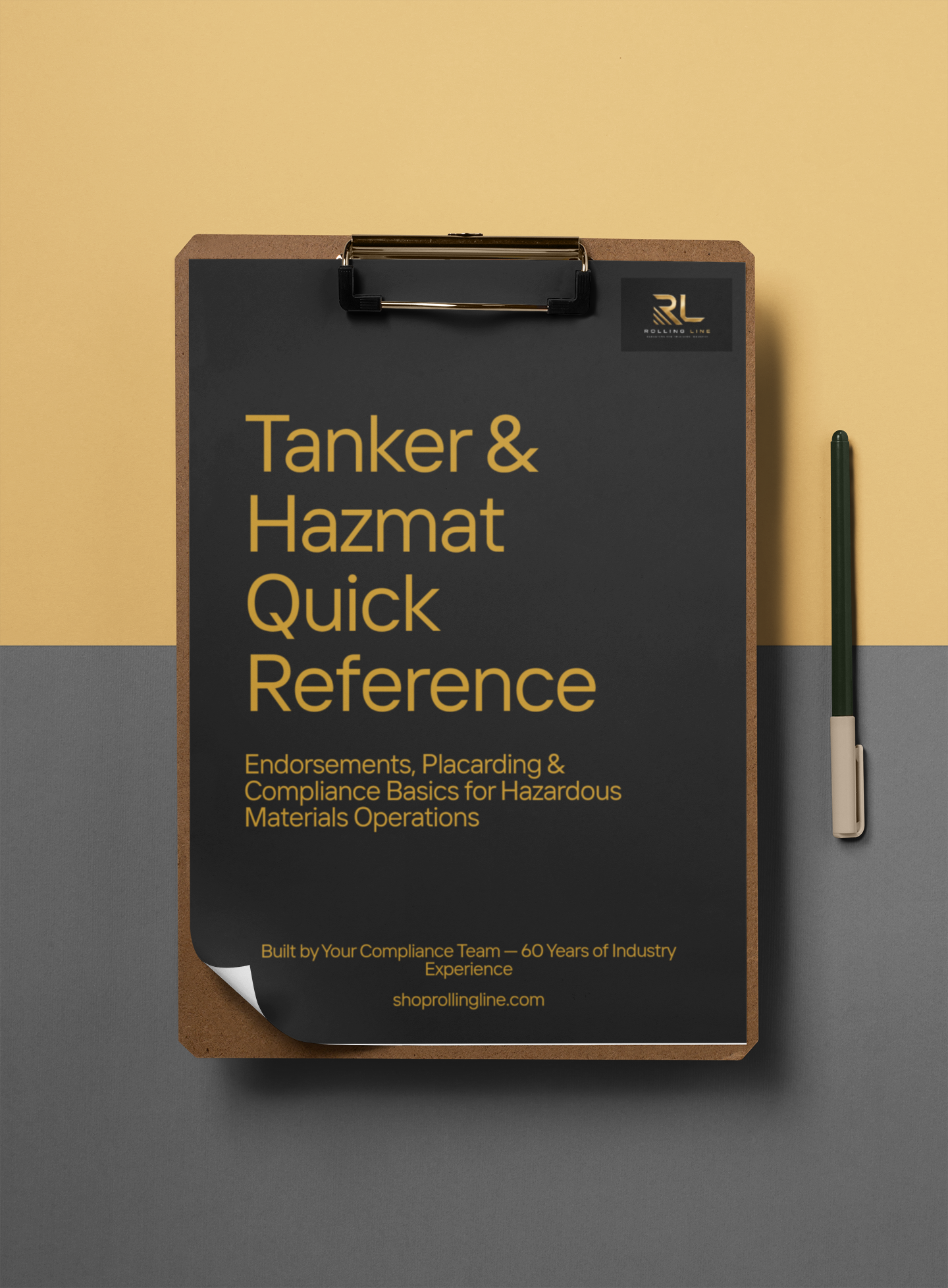 Clipboard with 'Tanker & Hazmat Quick Reference' book on a gradient background