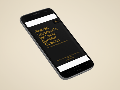Phone displaying 'Owner-Operator Profit & Loss Guide' on a beige background