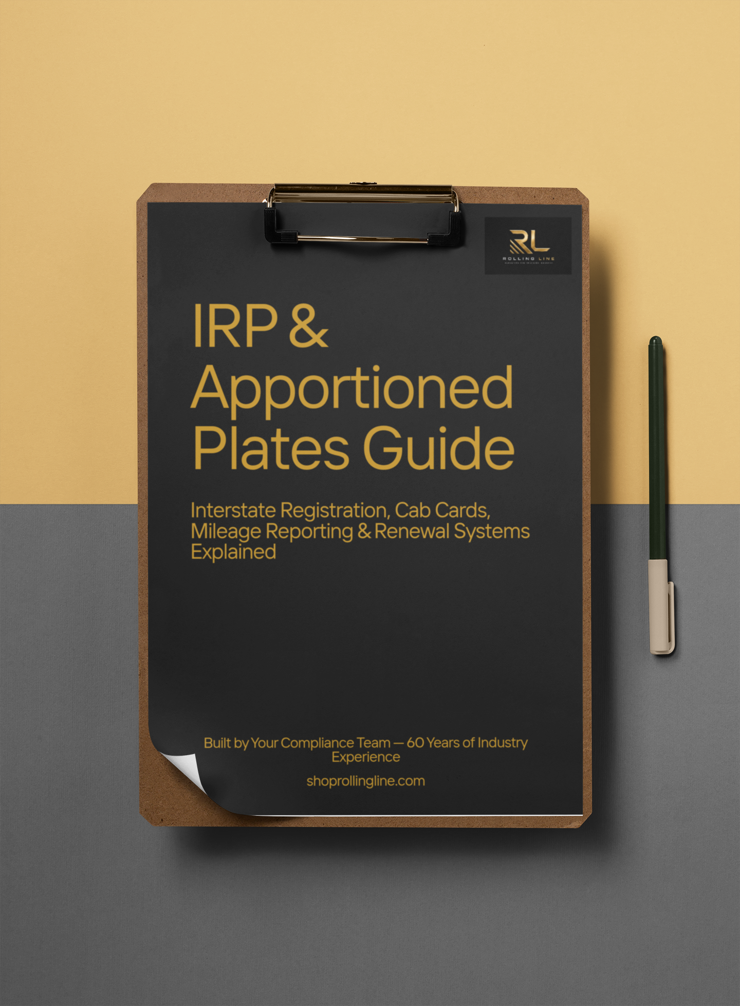 Clipboard with 'IRP & Apportioned Plates Guide' on a two-tone background