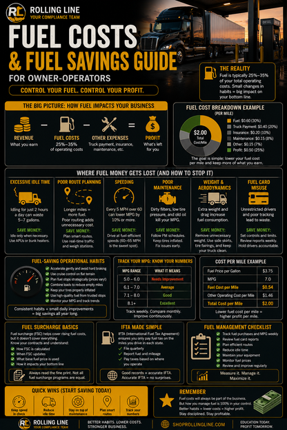 Fuel costs and savings guide for owner-operators with a truck in the background