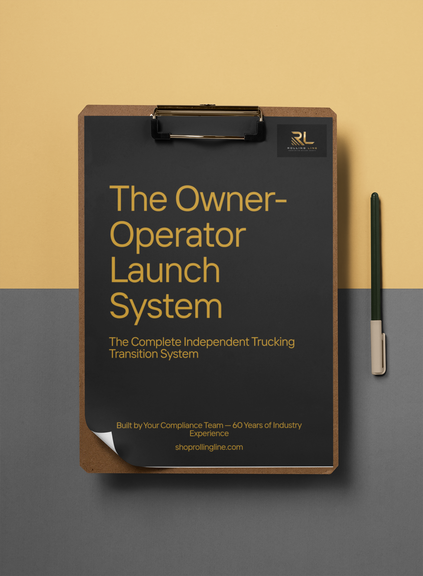 Clipboard with 'The Owner-Operator Launch System' on a gradient background