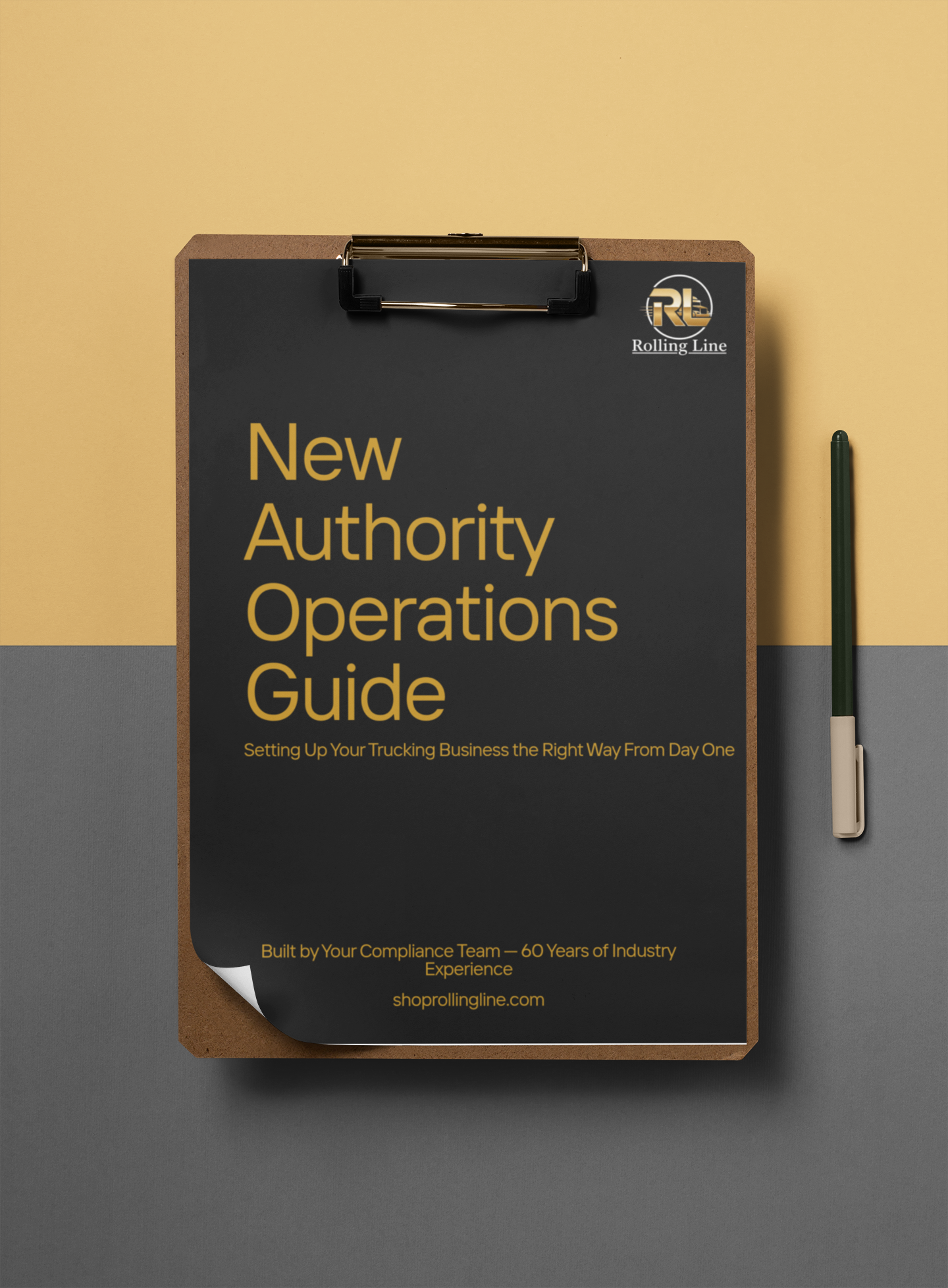 Clipboard with 'New Authority Operations Guide' on a yellow and gray background
