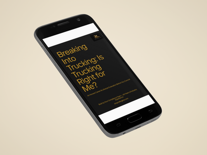 Phone displaying a trucking education app on a beige background